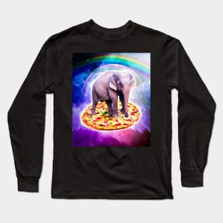 Elephant Riding Pizza In Space With Rainbow Long Sleeve T-Shirt